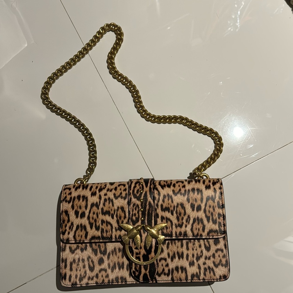 Pinko Leopard Leather Studded Love Handbag Shoulder Bag Excellent Condition EUC